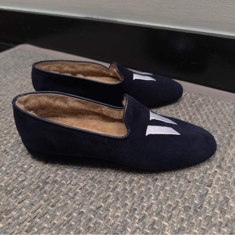 Sarah Flint x Wunderkind “W” Navy Blue Suede Slipper Flats Size 36 Women’s - Picture 5 of 7